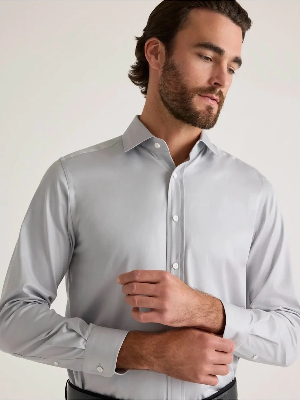 Quince Organic Cotton Stretch Twill Dress Shirt in Light Gray Size L